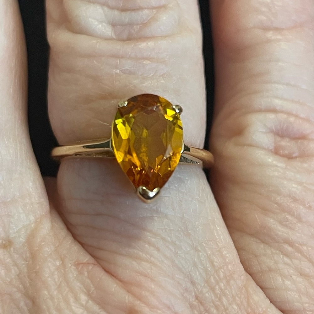 14K Yellow Gold Pear Shaped Citrine Ring Sz 4.5